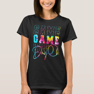 Game Day Neon Gefärbte Krawatte Retro Softball Bas T-Shirt