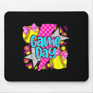 Game Day Softball Lighning Coquette Bow Funny Soft Mousepad