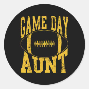 Game Day Tante Yellow Football Auntie Runder Aufkleber