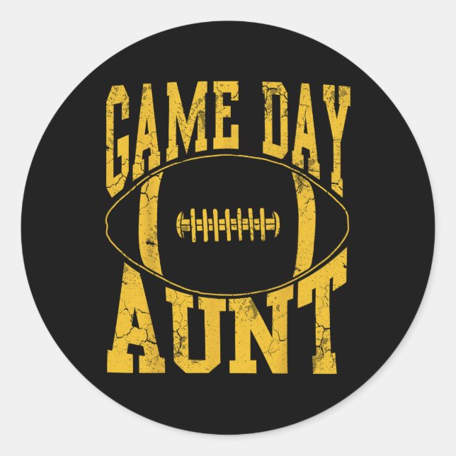 Game Day Tante Yellow Football Auntie Runder Aufkleber (Vorderseite)