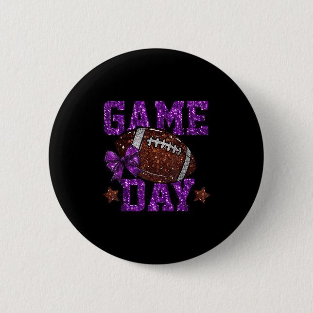 Game Day Touchdown Football Mama Girls Go Cheer Pu Button (Vorderseite)
