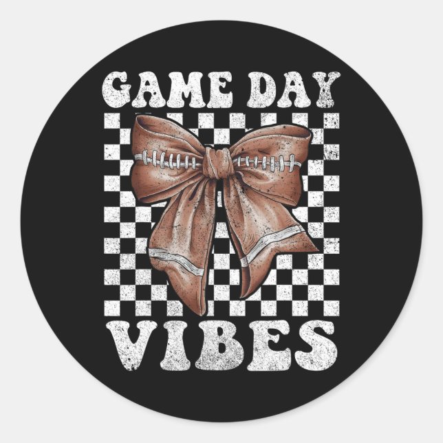 Game Day Vibes Coquette Bow Football Mama Football Runder Aufkleber (Vorderseite)