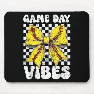 Game Day Vibes Coquette Bow Softball Mama Softball Mousepad