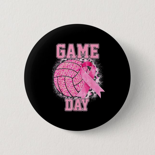 Game Day Volleyball Breast Cancer Awareness Nk Rib Button (Vorderseite)