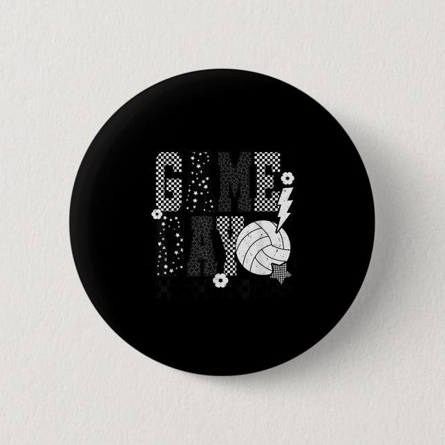 Game Day Volleyball Checked Funny Volleyball Button (Vorderseite)