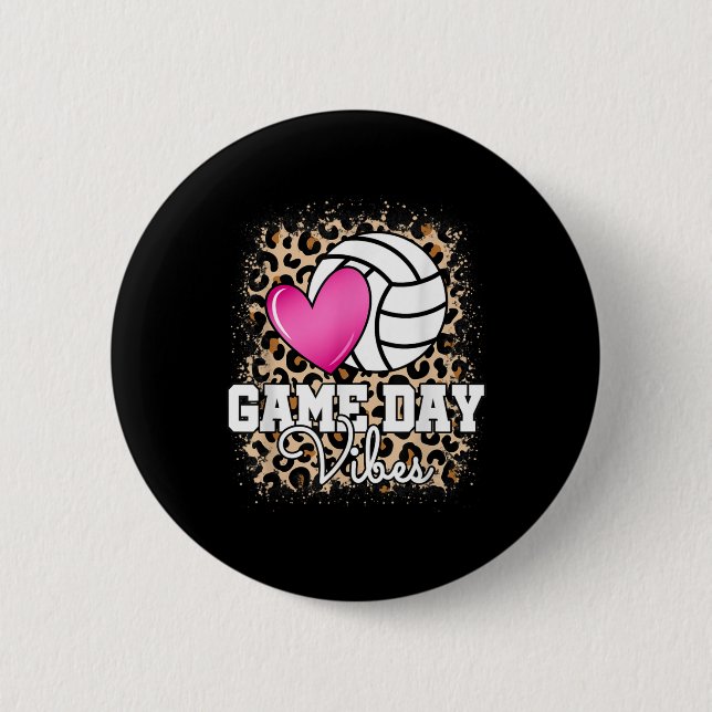 Game Day Volleyball Leopard Print Women Ladys Vol. Button (Vorderseite)