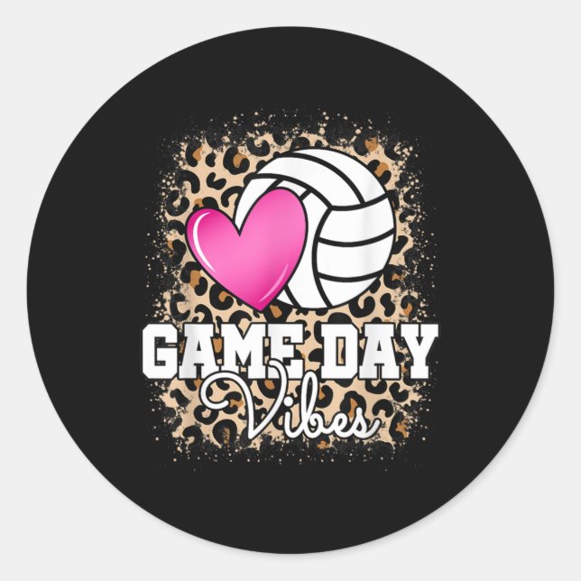 Game Day Volleyball Leopard Print Women Ladys Vol. Runder Aufkleber (Vorderseite)