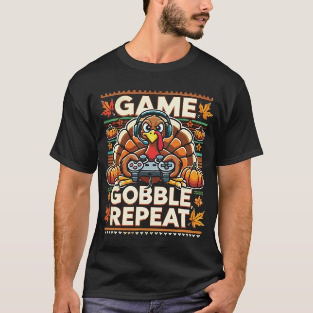 Game Gobble Repeat - Erntedank Turkey Gamer T-Shirt (Vorderseite)