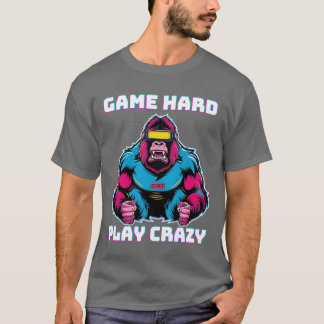 Game Hard Play Crazy Gorilla Gamer Gaming lustig T-Shirt