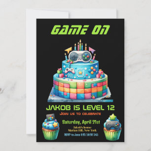 Game Night Video Gamer Cake Kindergeburtstag Party Einladung