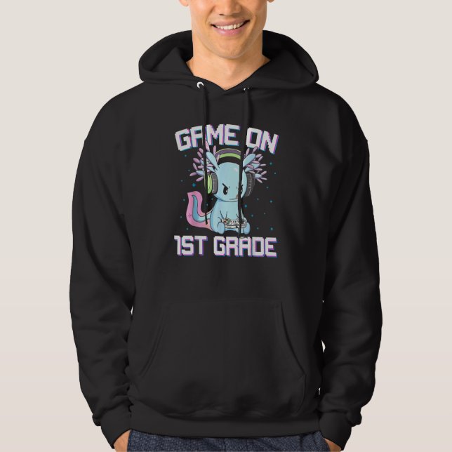 Game On 1st Grade Axolotl Gaming Back To School St Hoodie (Vorderseite)