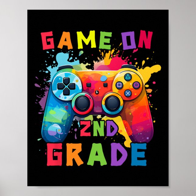 Game On 2. Klasse T-Shirt Poster (Vorne)