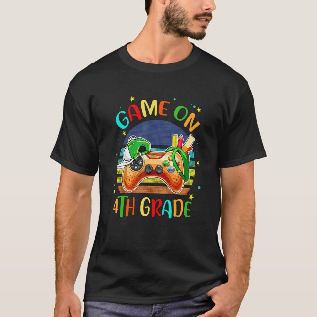 Game On 4th Grade Back To School For Gaming Boy T-Shirt (Vorderseite)