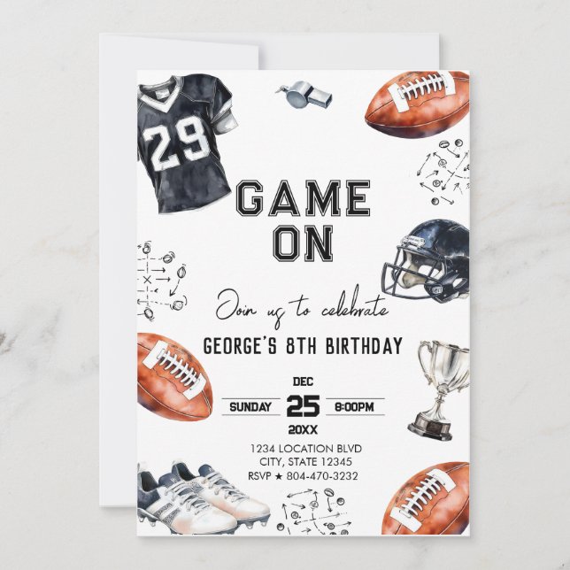Game On American Football Birthday  Einladung (Vorderseite)