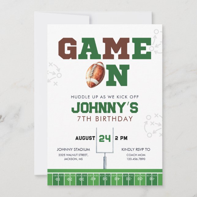 Game On American Football Birthday Invitation Einladung (Vorderseite)