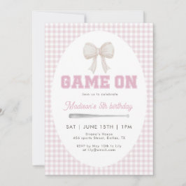 Game On Baseball Bow Pink Gingham Preppy 5th Einladung