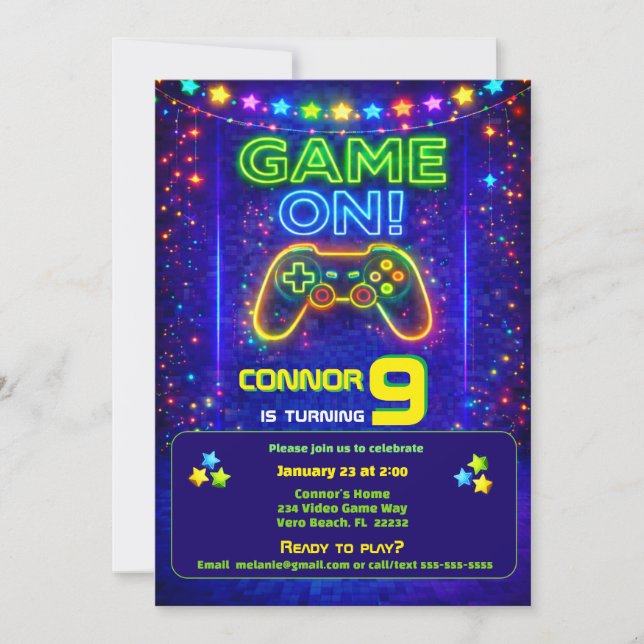 Game on Birthday Video Game Party Invitation Einladung (Vorderseite)