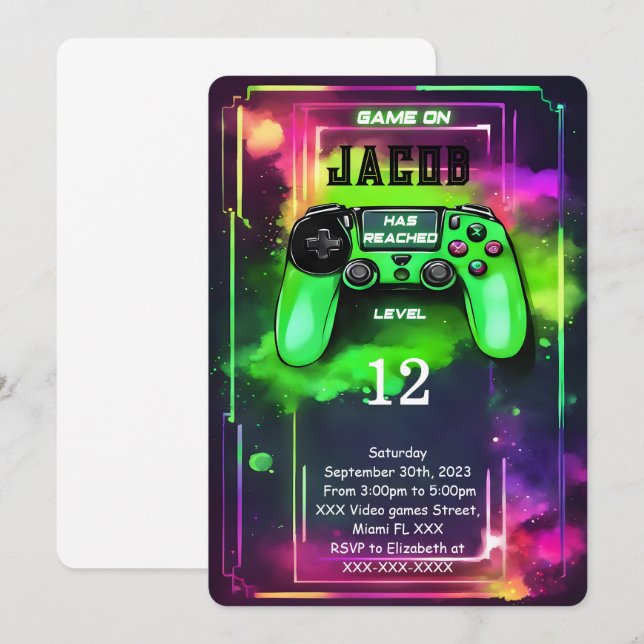 Game On, Boy Video Game Geburtstag Einladung (Vorne/Hinten)