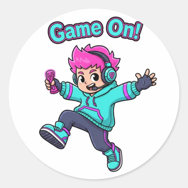 Game On! – Cute Cartoon Gamer Character Sticker (Vorderseite)