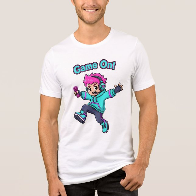 Game On! – Cute Cartoon Gamer Character T-Shirt Tri-Blend Shirt (Vorderseite)