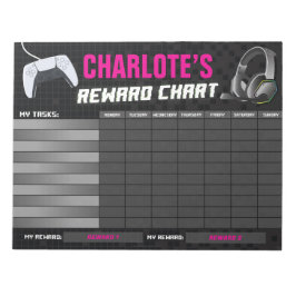Game On Gaming Neon Pink Rewards Chart Personalisi Notizblock