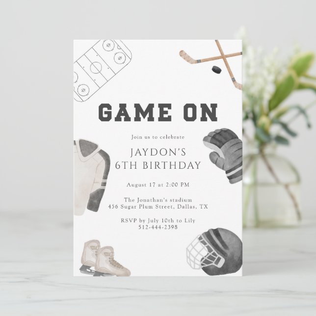Game On Hockey Birthday Party Neutral Sports Kids  Einladung (Stehend Vorderseite)