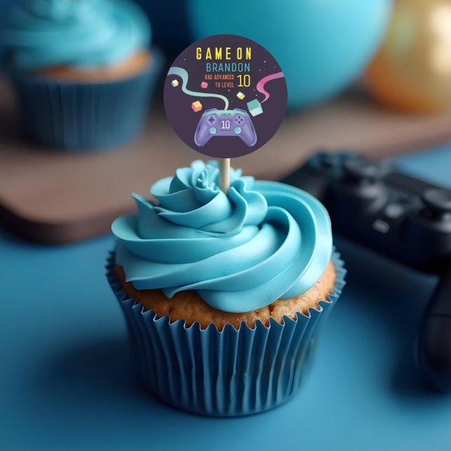 Game On Level Up Fun Video Game Birthday Party Runder Aufkleber (Game On Level Up Fun Video Game Birthday Party Classic Round Sticker)