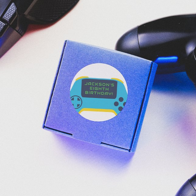 Game On & Level Up Video Game Boy Birthday Runder Aufkleber (Von Creator hochgeladen)