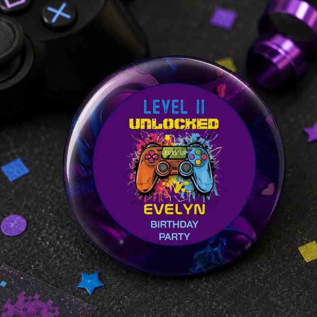 Game On Level Up Video Game Geburtstag Button (Game On Level Up Video Game Birthday Button)