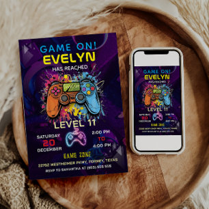 Game On Level Up Video Game Geburtstag Einladung