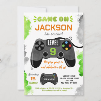 Game On Level Up Video Game Geburtstagseinladungen Einladung