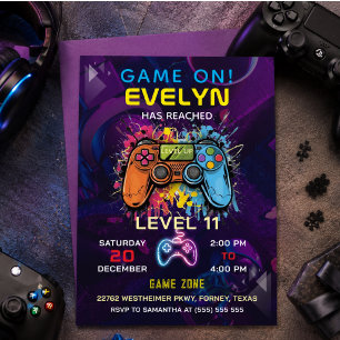 Game On Level Up Videospiel-Geburtstag Einladung