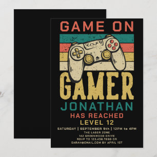 Game On Level Up Videospiel-Geburtstagsfeier-Einla Einladung