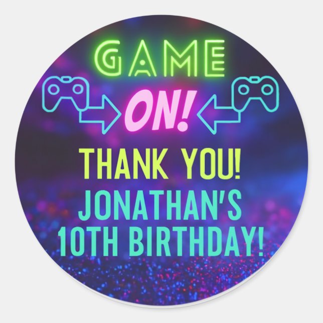GAME ON! Neon Gaming Sticker – Jonathan’s 10th Bir (Vorderseite)