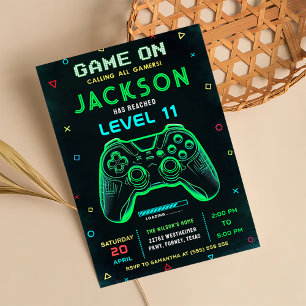 Game On Neon Video Game Geburtstagsparty Einladung
