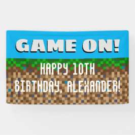 Game On pixelweise Grass Block Gaming Geburtstag Banner
