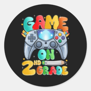 Game On Second 2. Klasse Zurück zur Schule Ebene f Runder Aufkleber
