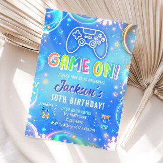 Game On Videospiel-Arcade VR Neon-Junge Geburtstag Einladung