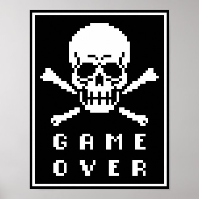 Game Over 8-Bit Skull Crossbones Pixel Art Poster (Vorne)