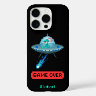 'Game Over' Alien Flying UFO-Raumschiff, Pixel Art iPhone 16 Pro Hülle