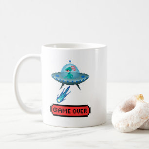 'Game Over' Alien Flying UFO-Raumschiff, Pixel Art Kaffeetasse