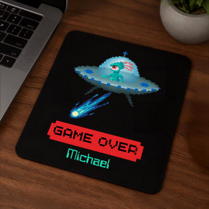 'Game Over' Alien Flying UFO-Raumschiff, Pixel Art Mousepad