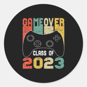 Game Over Class of 2023 Video Games Vintag Gradua Runder Aufkleber