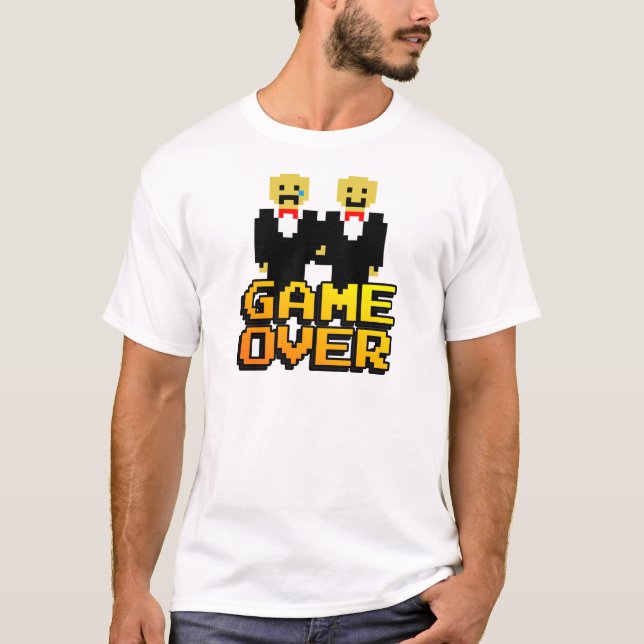 "Game Over" Ehe (schwul, 8-bit) T-Shirt (Vorderseite)