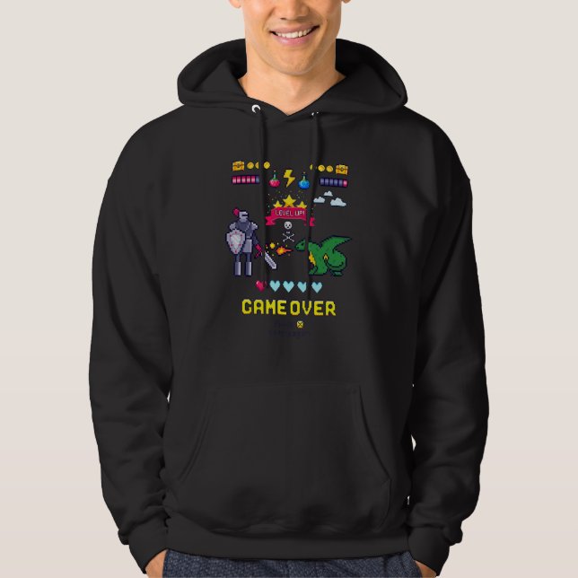 Game Over & Enjoy Retro Fighting Pixel Games Graph Hoodie (Vorderseite)