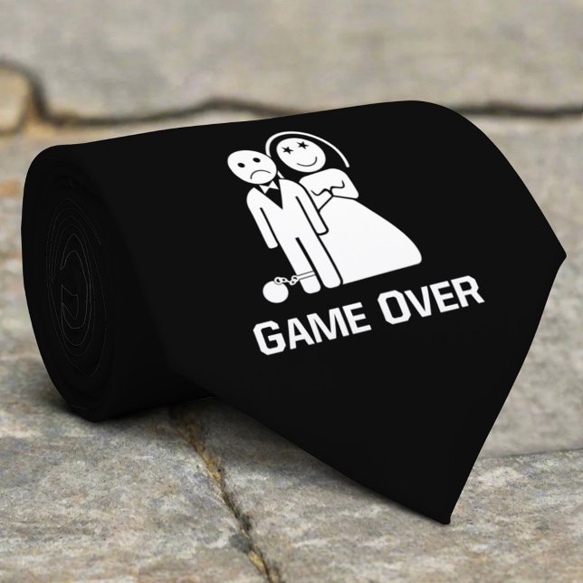 Game Over Funny Wedding Saying Black And White Krawatte (Von Creator hochgeladen)