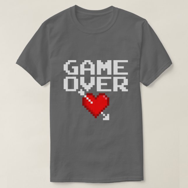 Game Over Gamer Valentine 8 Bit Gaming Pixel Herz T-Shirt (Design vorne)