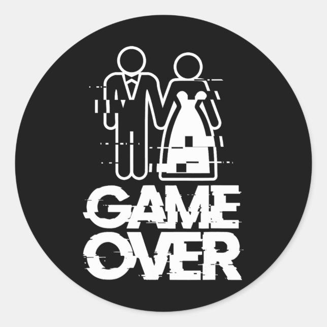 Game Over Glitch Bride Groom Funny Wedding Runder Aufkleber (Vorderseite)