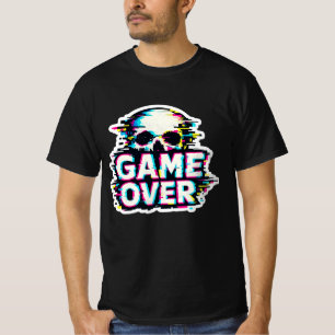 Game Over Glitch-Schädel - Cyberpunk Retro-Gaming  T-Shirt