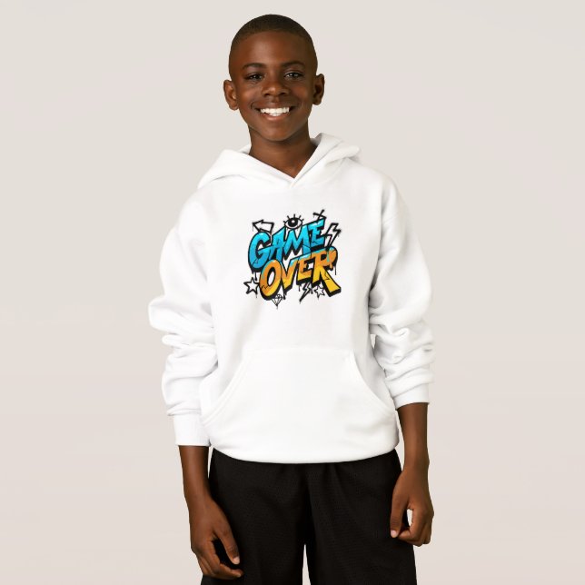 Game Over Graffiti Hoodie - Retro-Gaming-Stil (Vorne ganz)